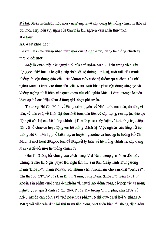 image for page Phân tích nhận thức mới của Đảng ta về xây dựng hệ thống chính trị thời kì đổi mới Hãy nêu suy nghĩ của bản thân khi nghiên cứu nhận thức trên