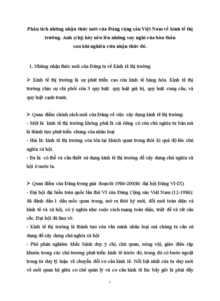 image for page Đường lối đảng Phân tích những nhận thức mới của Đảng cộng sản Việt Nam về kinh tế thị trường Anh chị hãy nêu lên những suy nghĩ của bản thân sau khi nghiên cứu nhận thức đó