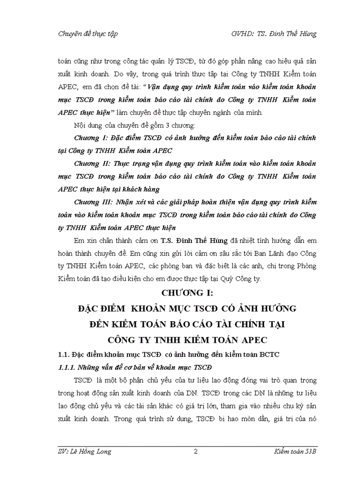 image for page Vận dụng quy trình kiểm toán váo kiểm toán khoản mục tài sản cố định trong kiểm toán Báo cáo tài chính do Công ty Trách nhiệm hữu hạn Kiểm toán APEC thực hiện