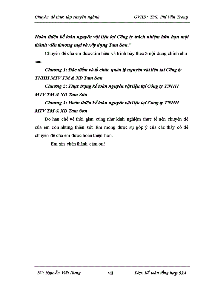 image for page Hoàn thiện kế toán nguyên vật liệu tại Công ty trách nhiệm hữu hạn một thành viên thương mại và xây dựng Tam Sơn
