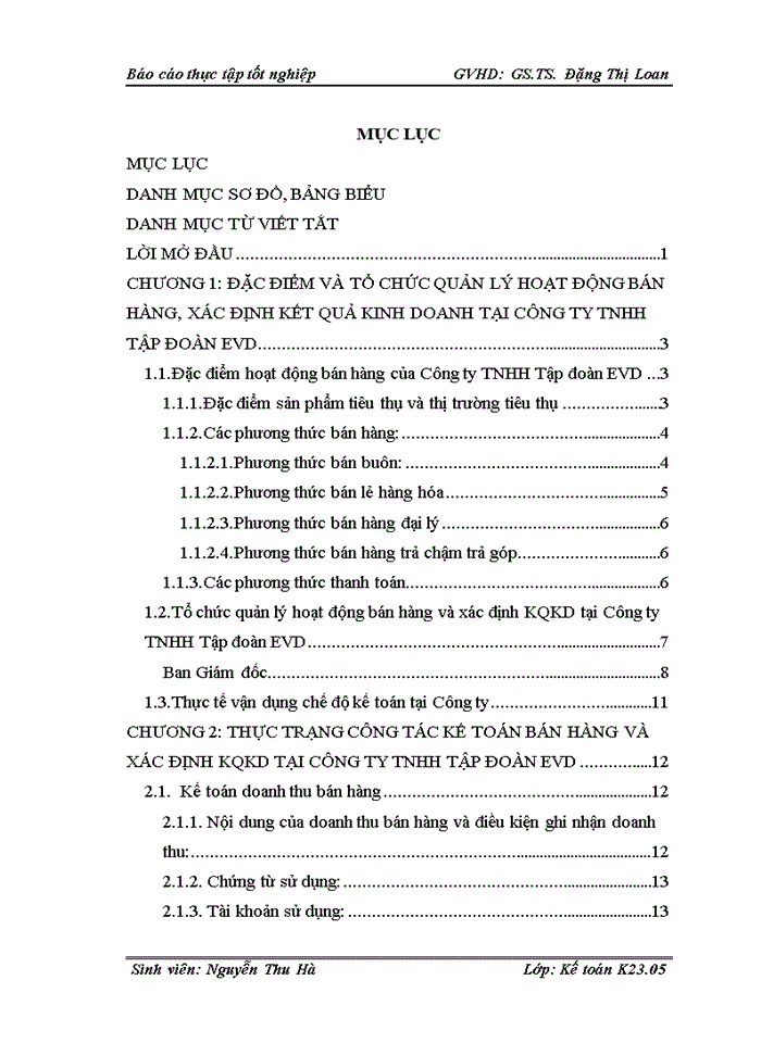 Thực trạng kế toán bán hàng và xác định kết quả kinh doanh tại công ty Trách nhiệm hữu hạn Tập đoàn EVD