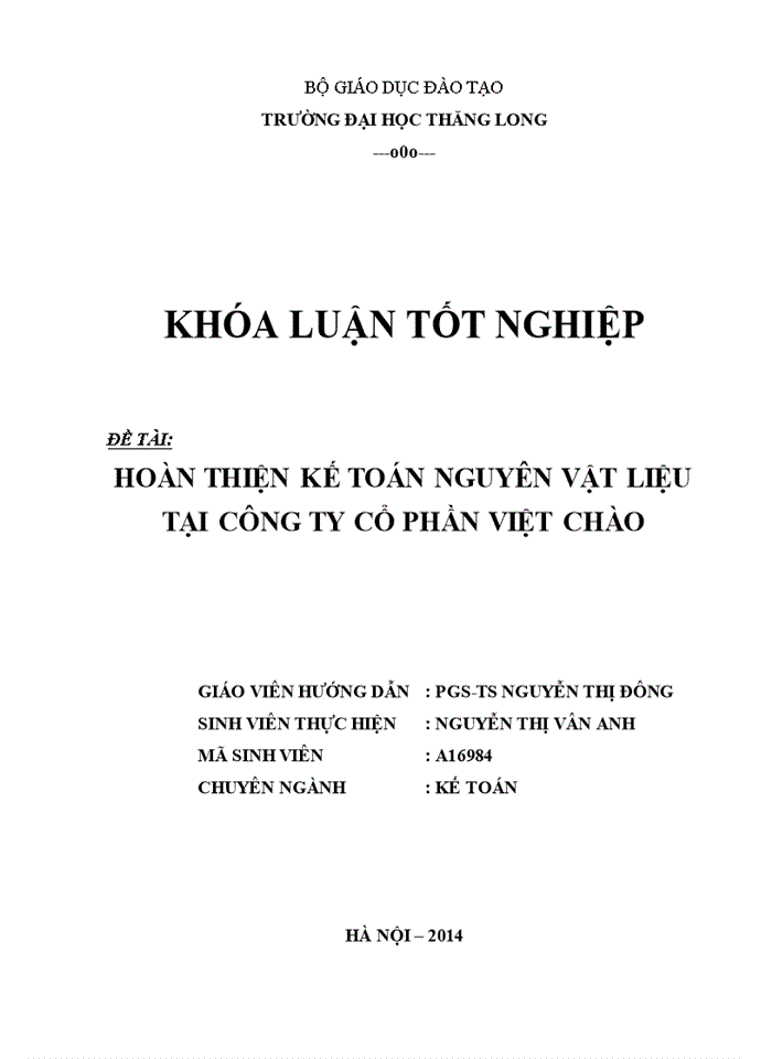 image for page Hoàn thiện kế toán nguyên vật liệu tại Công ty Cổ phần Việt Chào