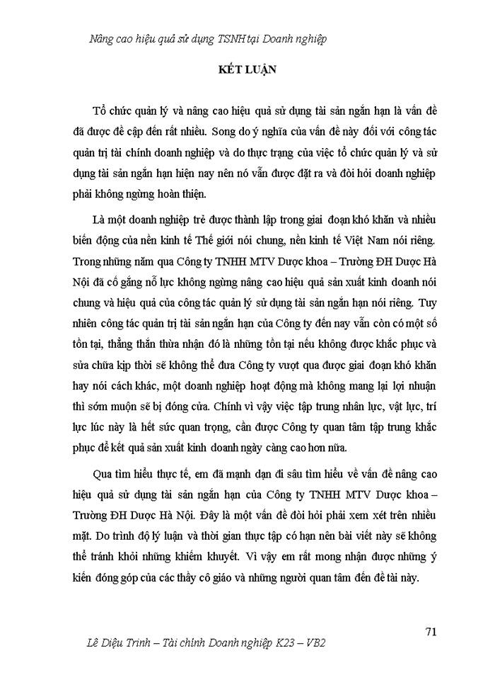 image for page Nâng cao hiệu quả sử dụng Tài sản ngắn hạn tại Công ty Trách nhiệm hữu hạn Một thành viên Dược khoa Trường Đại học Dược Hà Nội