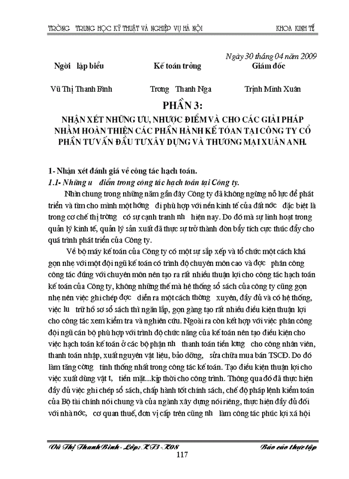 image for page Báo cáo kế toán tổng hợp tại C ng ty Cæ phÇn T vÊn Çu t X y Dùng vµ Th ng m i Xu n Anh