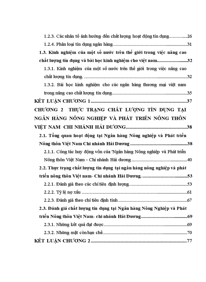 THS Nâng cao chất lượng tín dụng tại Ngân hàng Nông nghiệp và phát triển nông thôn Chi nhánh Hải Dương