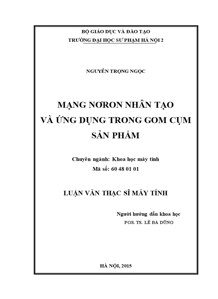 THS Mạng Nơron nhân tạo và ứng dụng trong gom cụm sản phẩm