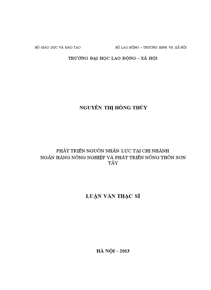 THS Phát triển nguồn nhân lực tại Chi nhánh Ngân hàng Nông nghiệp và Phát triển nông thôn Sơn Tây