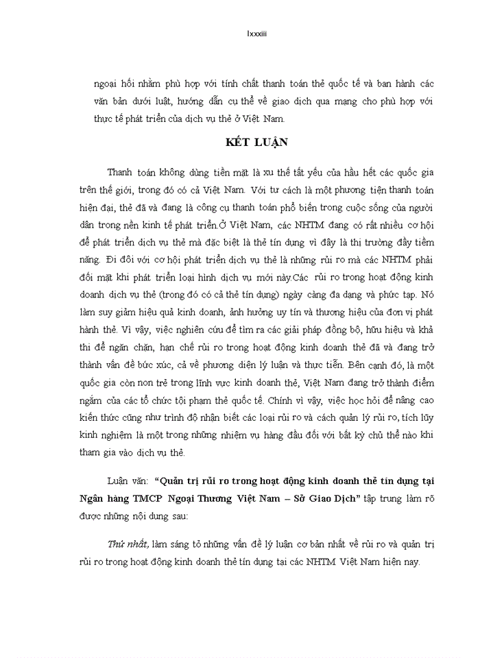 image for page THS Quản trị rủi ro trong hoạt động kinh doanh thẻ tín dụng tại Ngân hàng TMCổ phần Ngoại Thương Việt Nam Sở Giao Dịch
