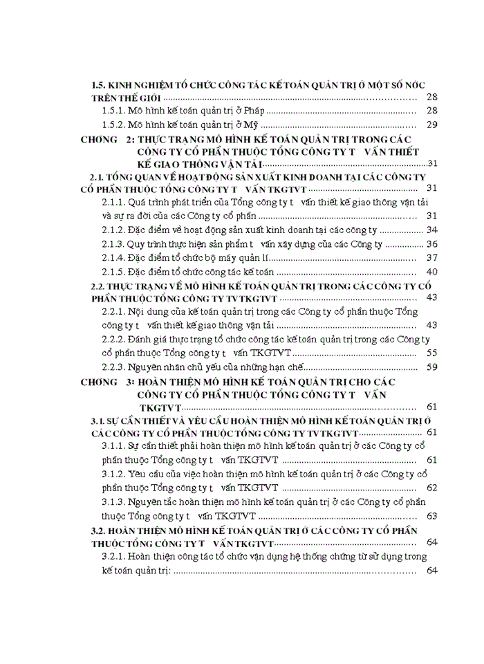 THS Hoàn thiện mô hình kế toán quản trị cho các công ty cổ phần thuộc Tổng công ty tư vấn thiết kế giao thông vận tải