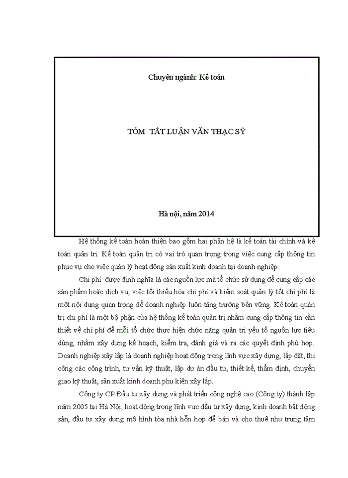 image for page THS XÂY DỰNG MÔ HÌNH KẾ TOÁN QUẢN TRỊ CHI PHÍ TẠI CÔNG TY Cổ phần ĐẦU TƯ XÂY DỰNG VÀ PHÁT TRIỂN CÔNG NGHỆ CAO