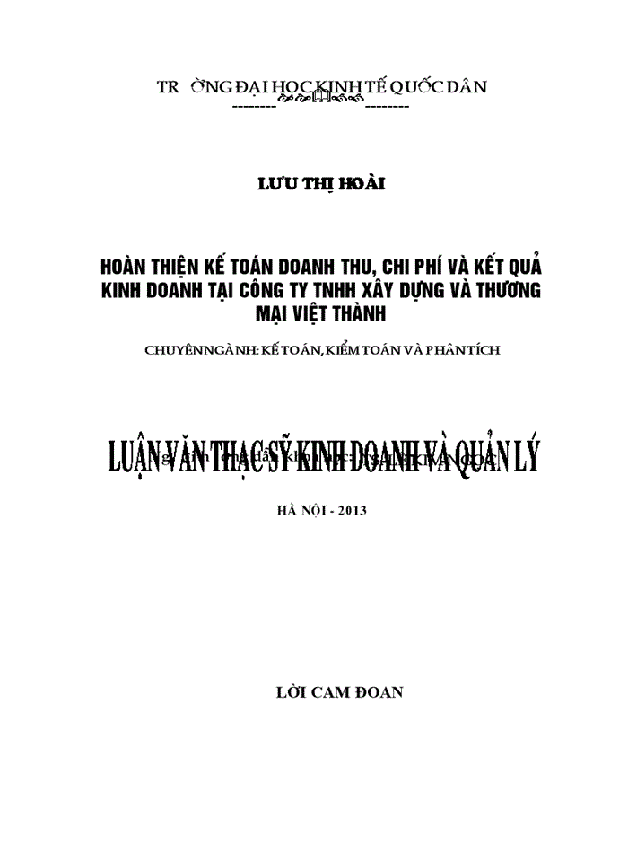 image for page ThS Hoàn thiện kế toán doanh thu chi phí và kết quả kinh doanh tại công ty Trách nhiệm hữu hạn xây dựng và thương mại Việt Thành