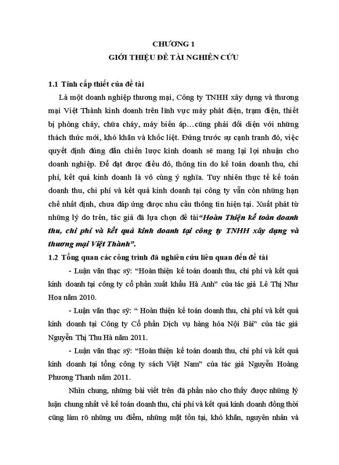 image for page ThS Hoàn thiện kế toán doanh thu chi phí và kết quả kinh doanh tại công ty Trách nhiệm hữu hạn xây dựng và thương mại Việt Thành