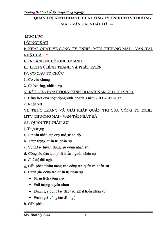 image for page QUẢN TRỊ KINH DOANH CỦA CÔNG TY Trách nhiệm hữu hạn Một thành viên THƯƠNG MẠI - VẬN TẢI NHẬT HÀ