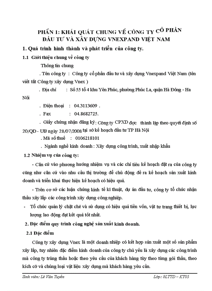 image for page Báo cáo tại Công ty cổ phần đầu tư và xây dựng Vnexpand Việt Nam tên viết tắt Công ty xây dựng Vnex