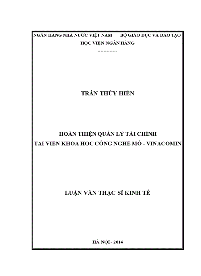 Ths Hoàn thiện quản lý tài chính tại Viện Khoa học công nghệ Mỏ- Vinacomin