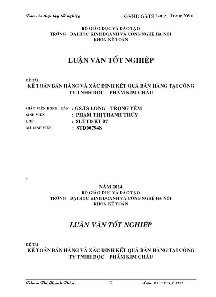 Thực trạng kế toán bán hàng và xác định kết quả bán hàng tại Công ty Trỏch nhi m h u h n Dược Phẩm Kim Châu