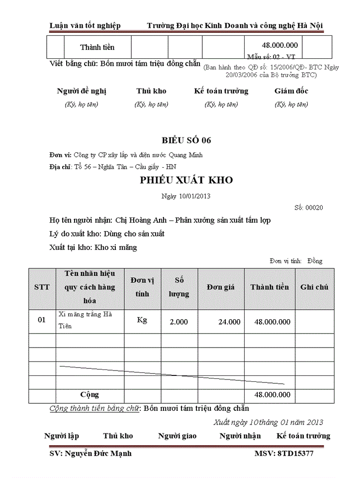 image for page Kế toán Nguyên liệu vật liệu tại Công ty cổ phần xây lắp và điện nước Quang Minh