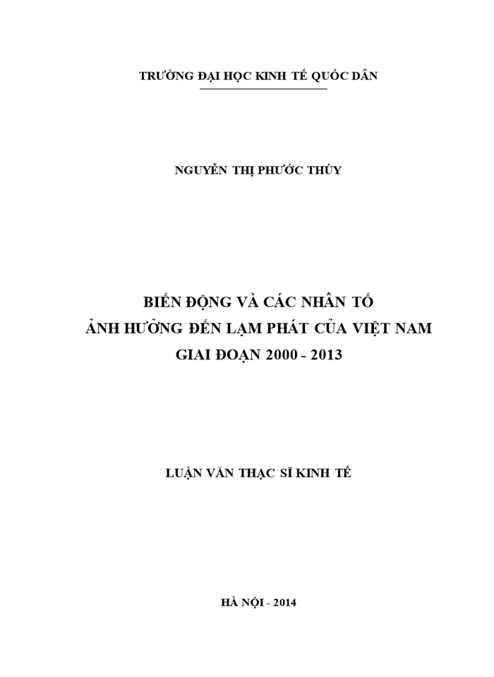 ThS Biến động và các nhân tố ảnh hưởng đến lạm phát của Việt Nam giai đoạn 2000 - 2013