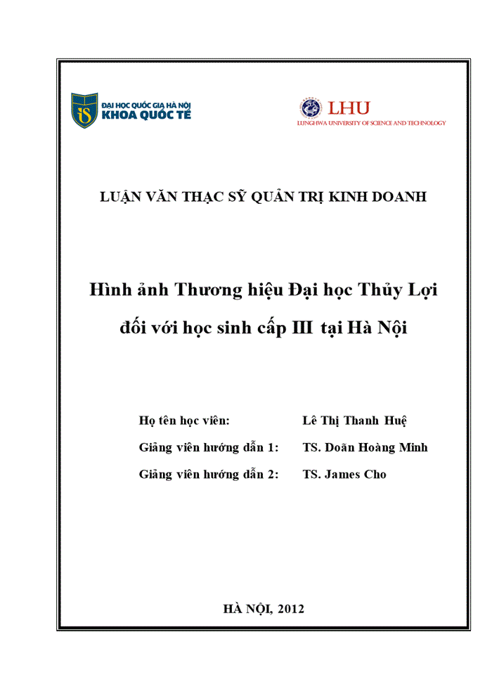 ThS Hình ảnh Thương hiệu Đại học Thủy Lợi đối với học sinh cấp III tại Hà Nội