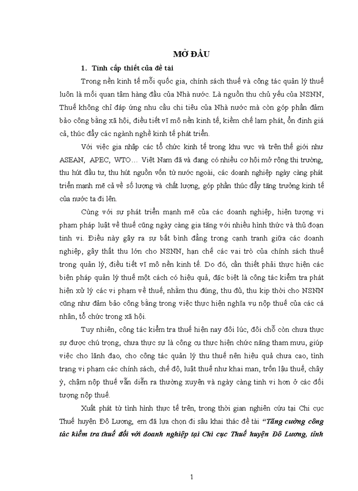 ThS Tăng cường công tác kiểm tra thuế đối với doanh nghiệp tại Chi cục Thuế huyện Đô Lương tỉnh Nghệ An