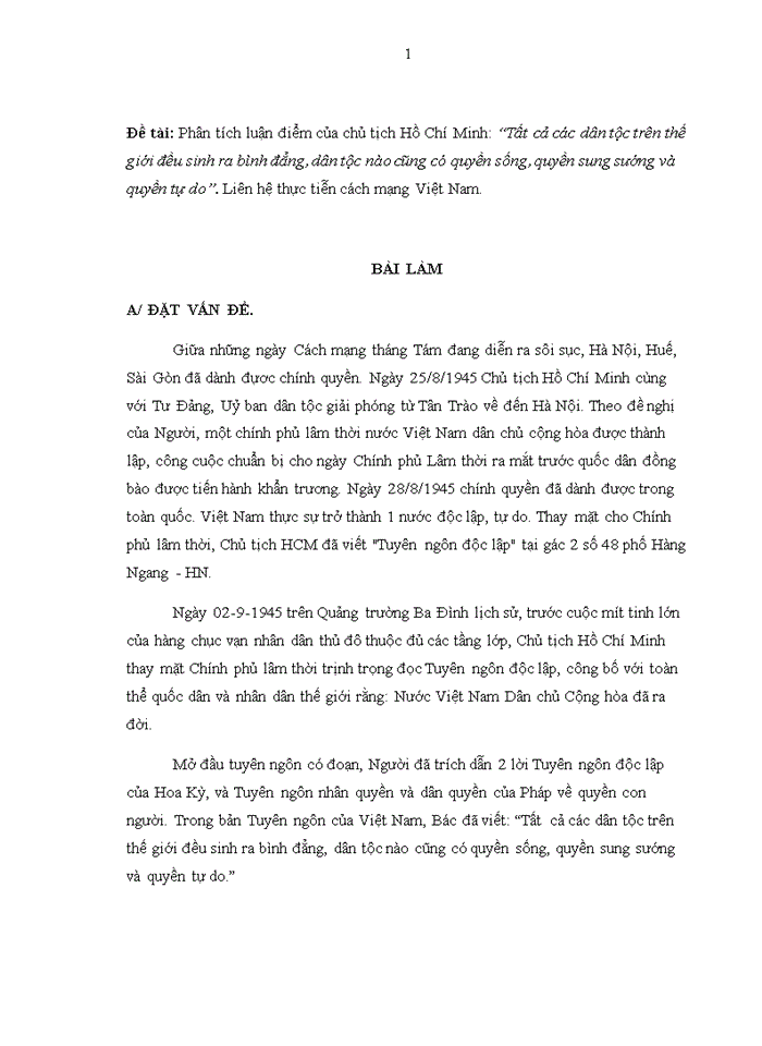 image for page Tư tưởng Phân tích luận điểm của chủ tịch Hồ Chí Minh Tất cả các dân tộc trên thế giới đều sinh ra bình đẳng dân tộc nào cũng có quyền sống quyền sung sướng và quyền tự do Liên hệ thực tiễn cách mạng Việt Nam