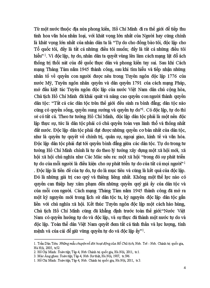 Tư tưởng Phân tích luận điểm của Hồ Chí Minh Không có gì quý hơn độc lập tự do Liên hệ thực tiễn Việt Nam hiện nay