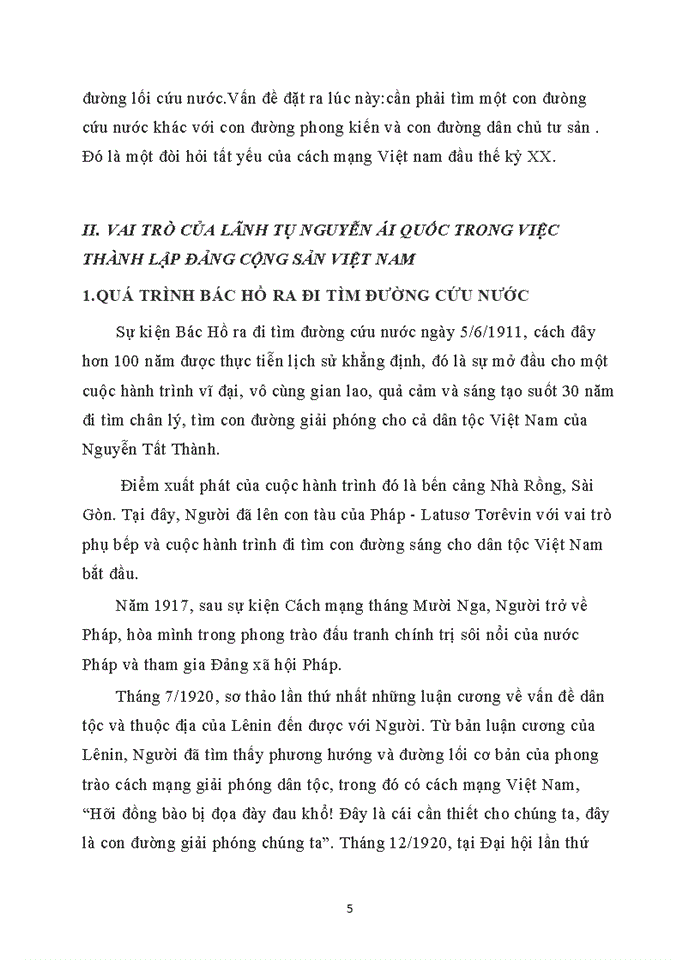 Đường lối đảng VAI TRÒ CỦA LÃNH TỤ NGUYỄN ÁI QUỐC TRONG VIỆC THÀNH LẬP ĐẢNG CỘNG SẢN VIỆT NAM