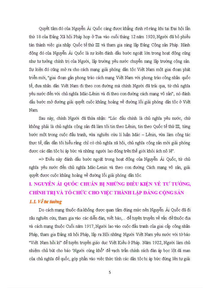 Đường lối đảng NGUYỄN ÁI QUỐC CHUẨN BỊ NHỮNG ĐIỀU KIỆN VỀ TƯ TƯỞNG CHÍNH TRỊ VÀ TỔ CHỨC CHO VIỆC THÀNH LẬP ĐẢNG CỘNG SẢN