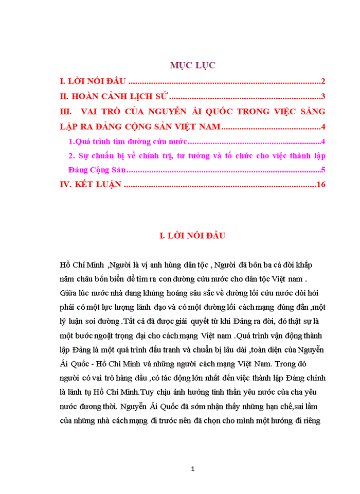 Đường lối đảng VAI TRÒ CỦA NGUYỄN ÁI QUỐC TRONG VIỆC SÁNG LẬP RA ĐẢNG CỘNG SẢN VIỆT NAM