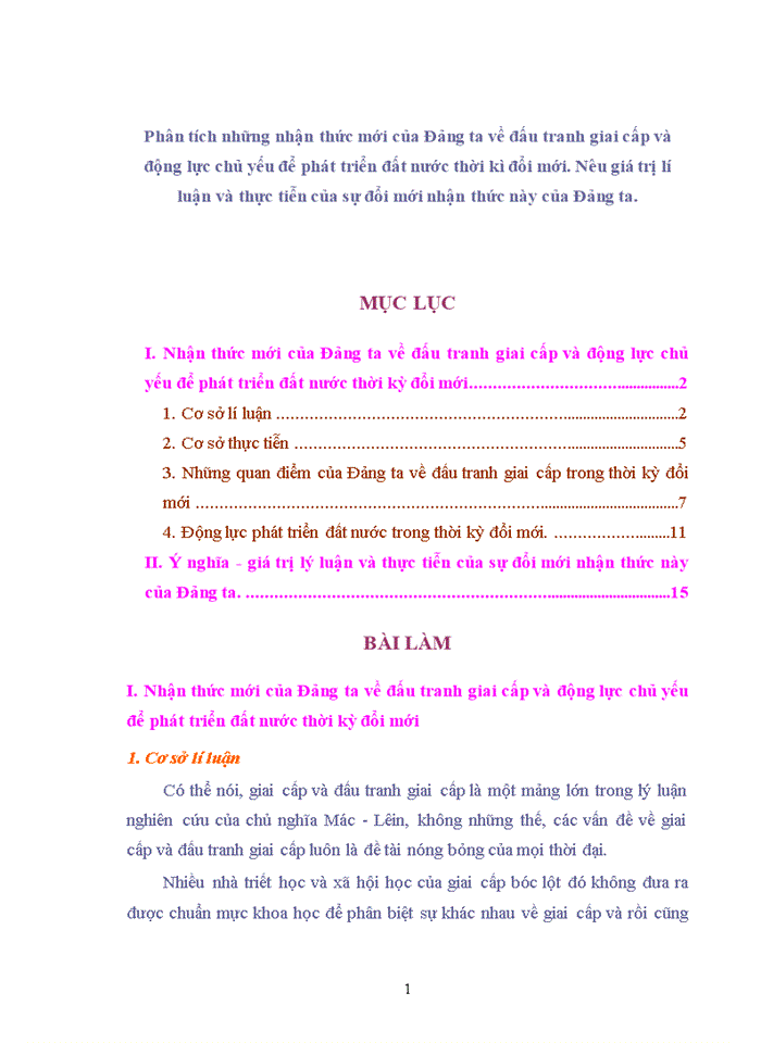 image for page Đường lối đảng Phân tích những nhận thức mới của Đảng ta về đấu tranh giai cấp và động lực chủ yếu để phát triển đất nước thời kì đổi mới Nêu giá trị lí luận và thực tiễn của sự đổi mới nhận thức này của Đảng ta