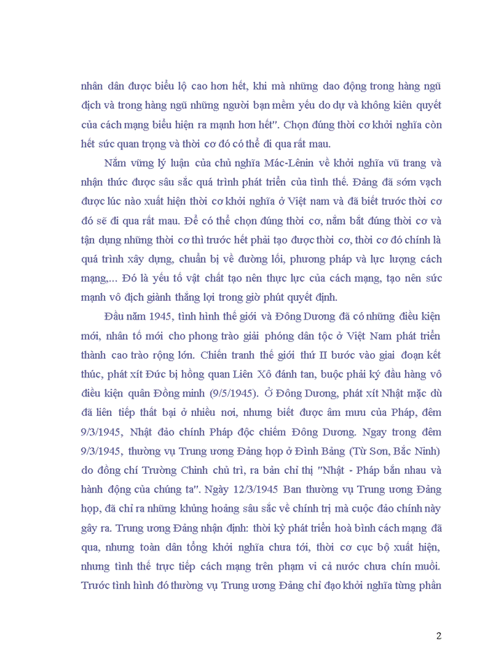 image for page Đường lối đảng Vận dụng nghệ thuật chớp thời cơ trong cách mạng tháng 8 vào công việc của anh chị