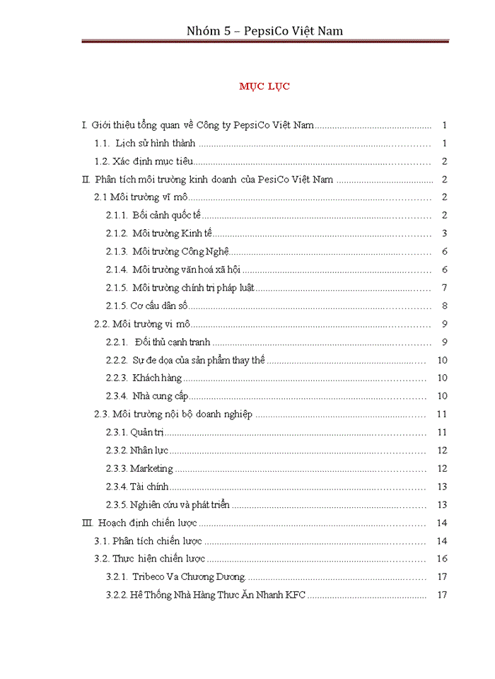 Phân tích môi trường kinh doanh của PesiCo Việt Nam