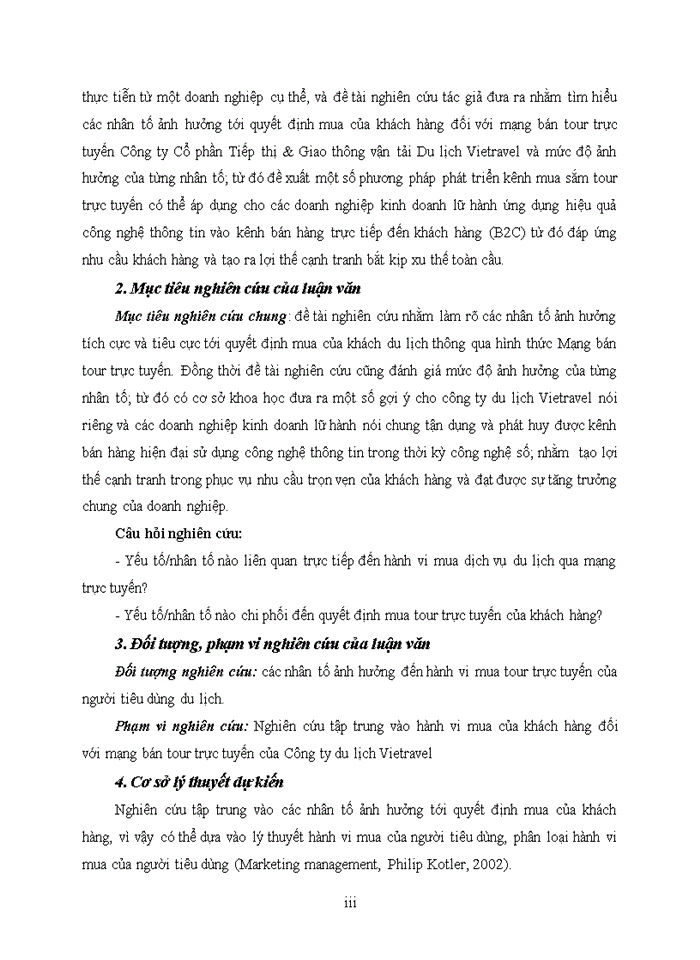 image for page Ths Các nhân tố ảnh hưởng đến hành vi mua tour trực tuyến của du khách Nghiên cứu trường hợp khách du lịch tại công ty du lịch Vietravel