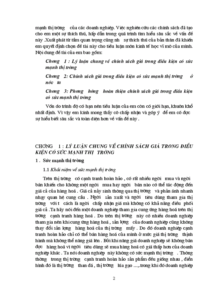 Vi Mô Chính sách giá trong điều kiện có sức mạnh thị trường ở nước ta