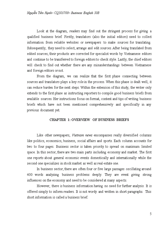 image for page REQUIREMENTS IN CONTENT OF BUSINESS BRIEFS TiẾNG ANH