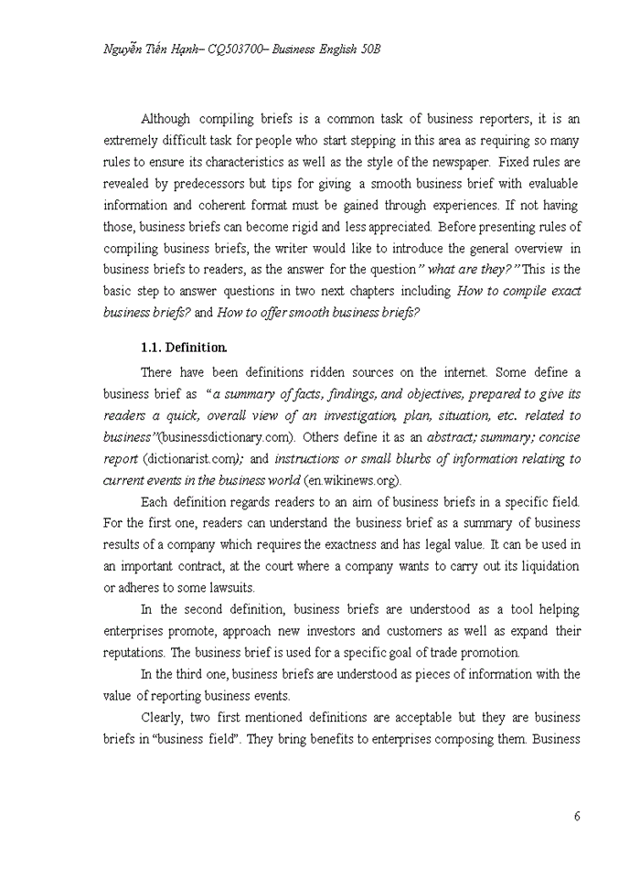 image for page REQUIREMENTS IN CONTENT OF BUSINESS BRIEFS TiẾNG ANH