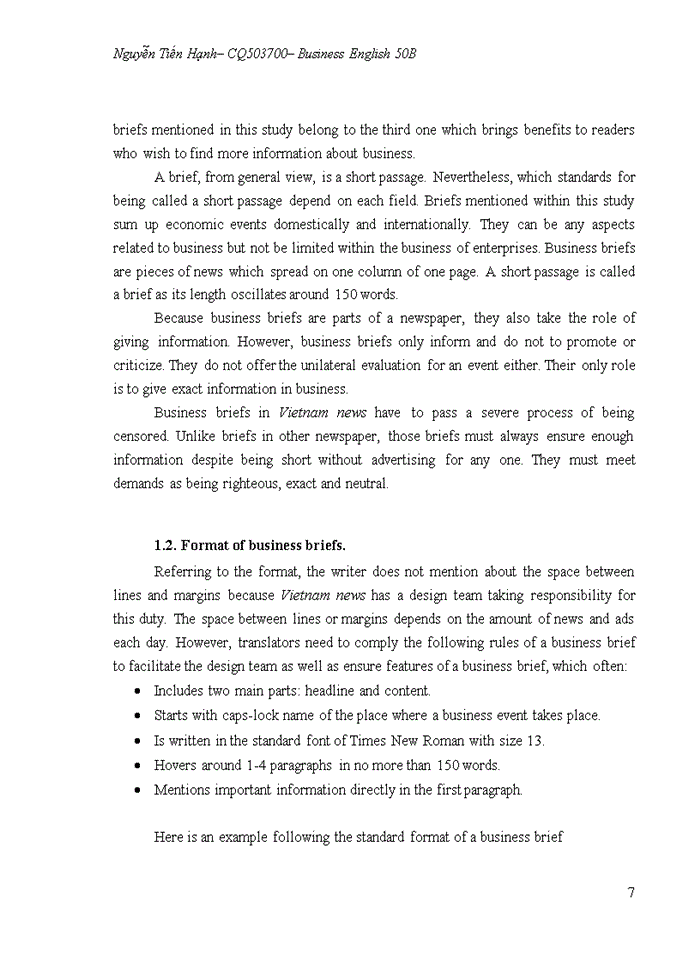 image for page REQUIREMENTS IN CONTENT OF BUSINESS BRIEFS TiẾNG ANH