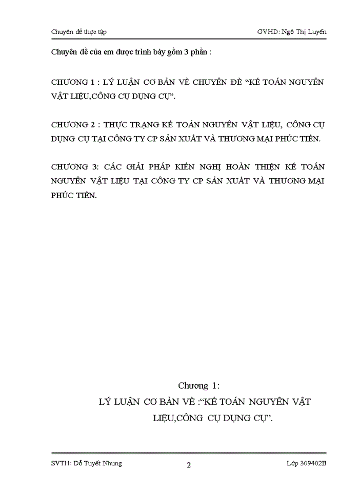 Kế toán nguyên vật liệu - công cụ dụng cụ trong doanh nghiệp tại Công ty Cổ phần sản xuất và thương mại Phúc Tiến