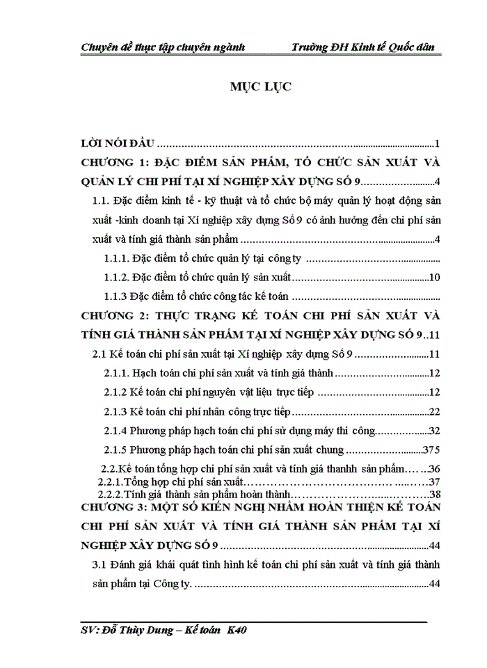 Hoàn thiện kế toán chi phí sản xuất và tính giá thành sản phẩm tại Xí nghiệp Xây dựng Số 9