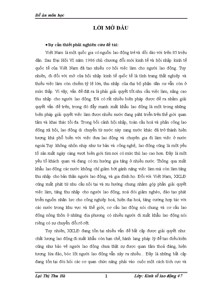 Xuất khẩu lao động Việt Nam giải pháp tạo việc làm cho người lao động trong tiến trình hội nhập kinh tế quốc tế
