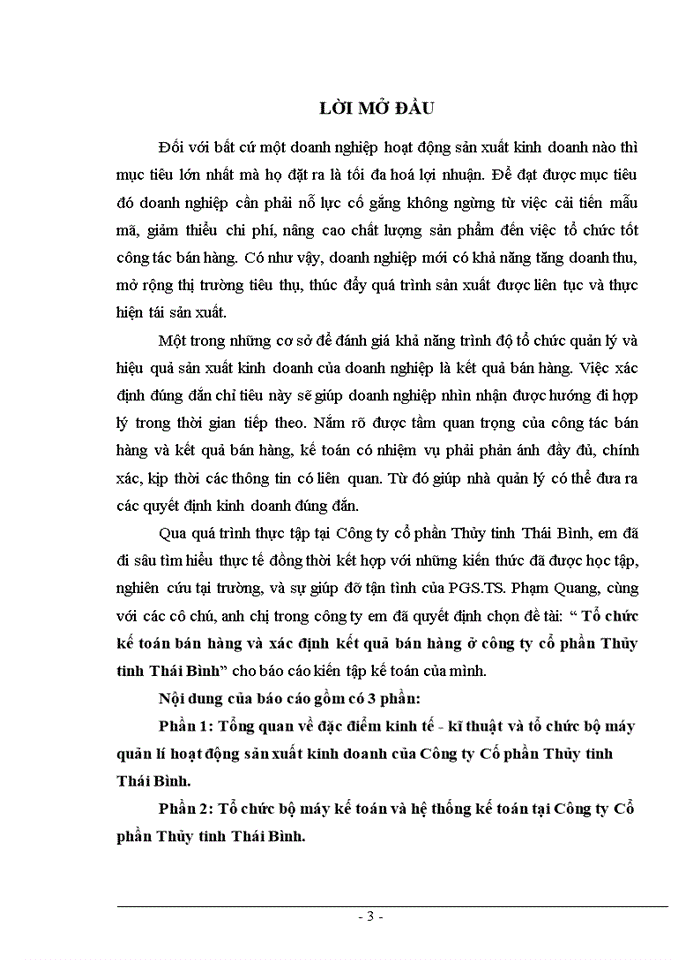 Tổ chức kế toán bán hàng và xác định kết quả bán hàng ở công ty cổ phần Thủy tinh Thái Bình