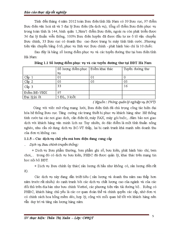 THỰC TẬP CHUYÊN SÂU QUẢN TRỊ SẢN XUẤT THỰC TRẠNG HOẠT ĐỘNG SẢN XUẤT TẠI BƯU ĐIỆN TỈNH HÀ NAM