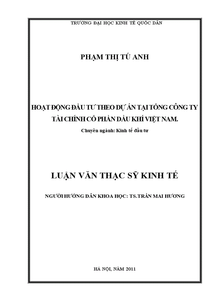 image for page Hoạt động đầu tư theo dự án tại Tổng công ty tài chính cổ phần dầu khí Việt Nam