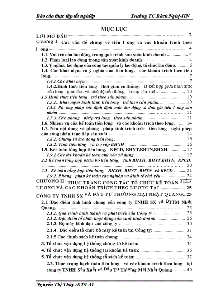 image for page Kế toán tiền lương và các khoản trích theo lương tại Công ty Trách nhiệm hữu hạn sản xuất và đầu tư thương mại Nhật Quang