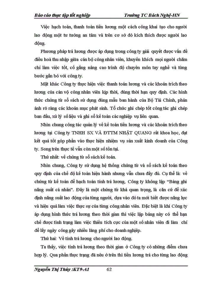 image for page Kế toán tiền lương và các khoản trích theo lương tại Công ty Trách nhiệm hữu hạn sản xuất và đầu tư thương mại Nhật Quang