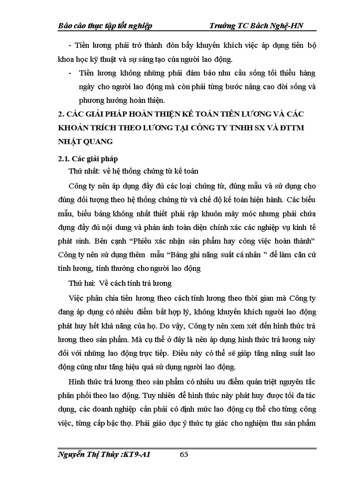 image for page Kế toán tiền lương và các khoản trích theo lương tại Công ty Trách nhiệm hữu hạn sản xuất và đầu tư thương mại Nhật Quang