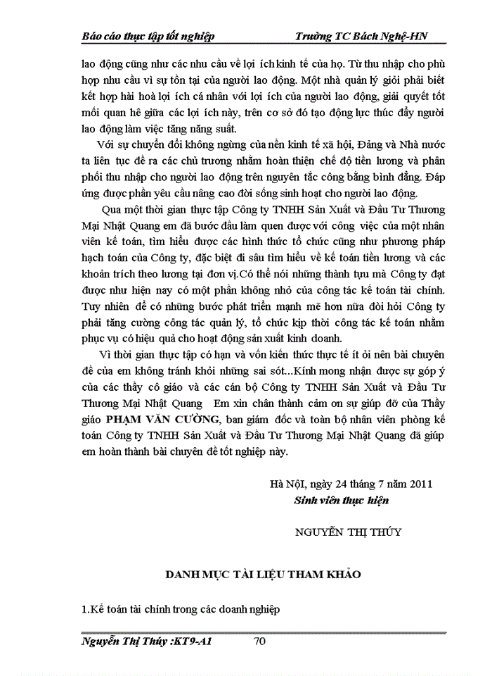 image for page Kế toán tiền lương và các khoản trích theo lương tại Công ty Trách nhiệm hữu hạn sản xuất và đầu tư thương mại Nhật Quang