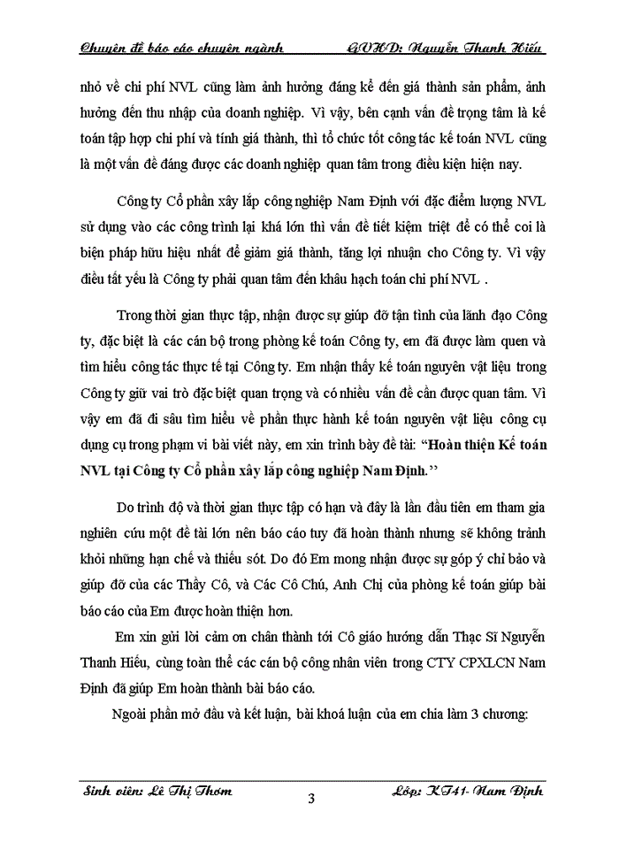 image for page Hoàn thiện Kế toán Nguyên vật liệu tại Công ty Cổ phần xây lắp công nghiệp Nam Định