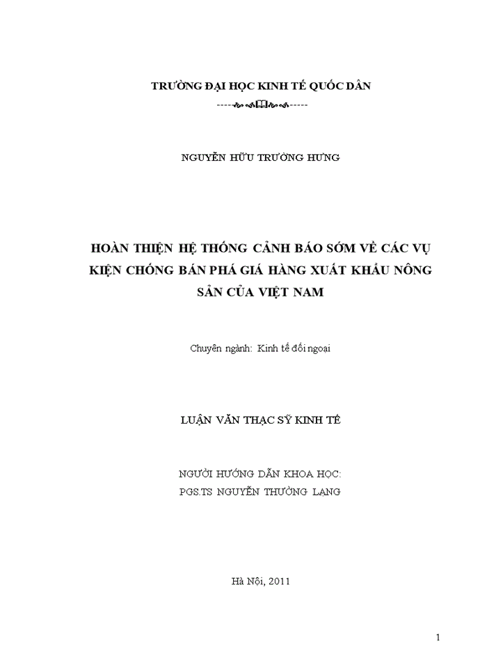 HOÀN THIỆN HỆ THỐNG CẢNH BÁO SỚM VỀ CÁC VỤ KIỆN CHỐNG BÁN PHÁ GIÁ HÀNG XUẤT KHẨU NÔNG SẢN CỦA VIỆT NAM
