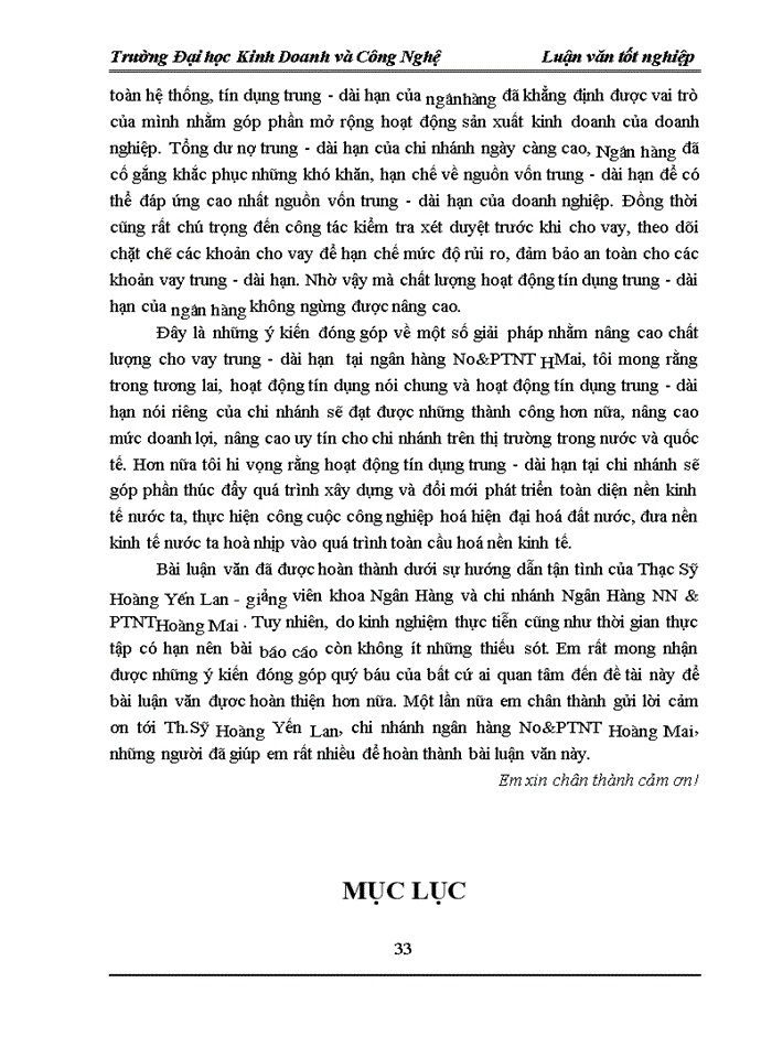 image for page Giải pháp nâng cao chất lượng cho vay trung - dài hạn tại Ngân Hàng No PTNT chi nhánh Hoàng Mai